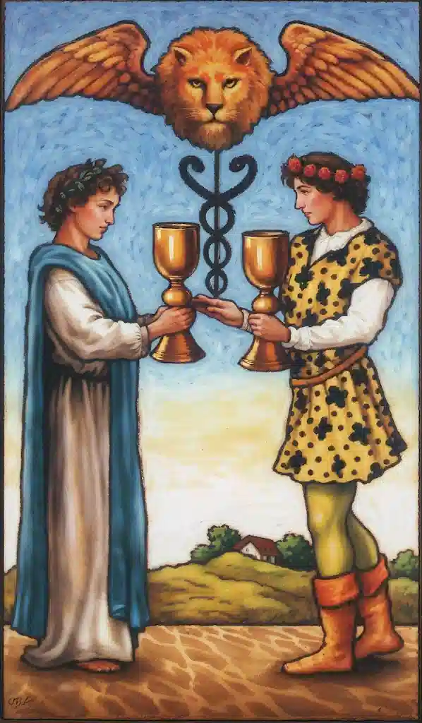 El 2 de Copas y su Significado en el Tarot 2 de Copas al derecho