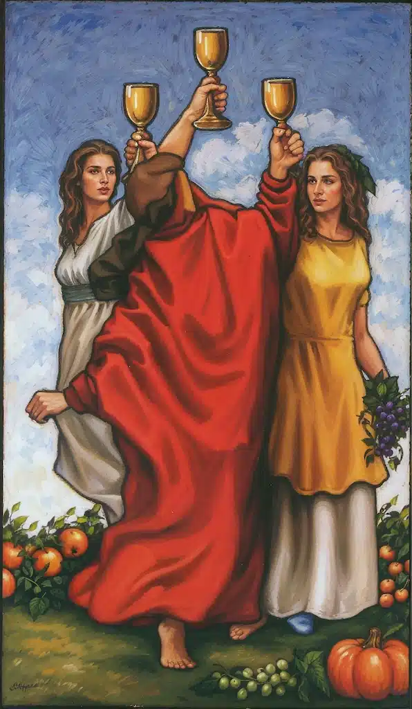 El 3 de Copas y su Significado en el Tarot 3 de Copas al derecho