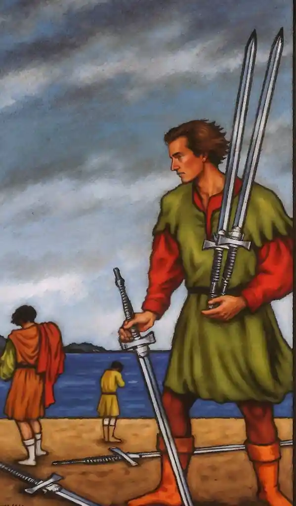 5 de Espadas en el Tarot: Conflictos, Consecuencias y Crecimiento Carta el 5 de espadas en el tarot al derecho