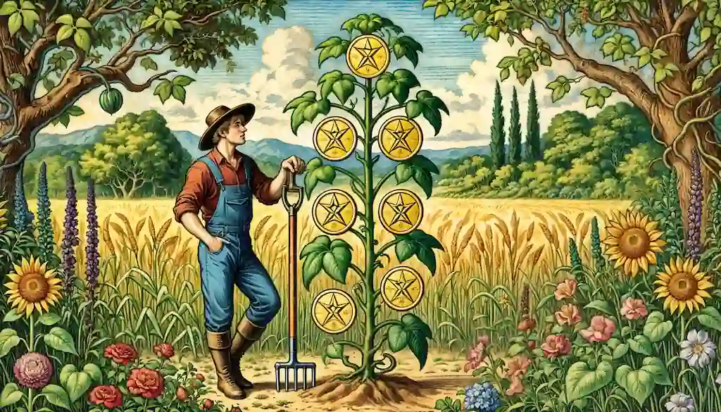 El 7 de Oros en el Tarot: Paciencia, Reflexión y Recompensas 7 de Oros en el Tarot rider