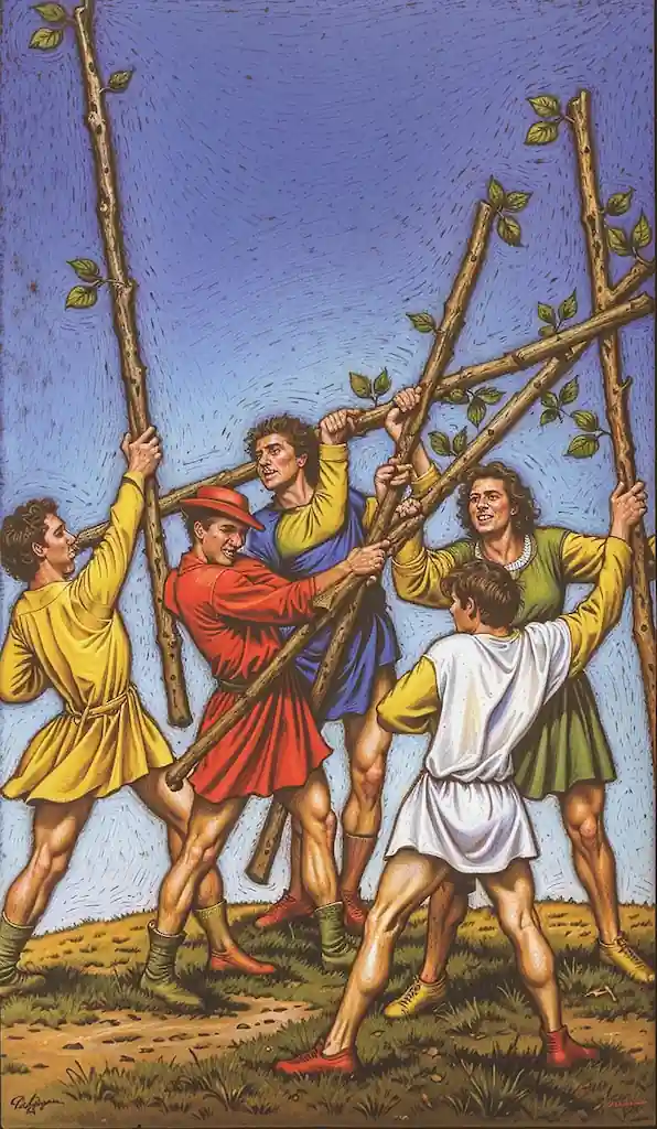 El Palo de Bastos en el Tarot Te Muestra el Camino 5 de Bastos al Derecho en el Tarot