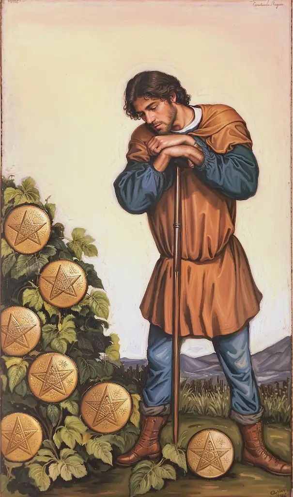 El Palo de Oros en el Tarot: Conexión con lo Material y el Progreso 7 de Oros al Derecho en el Tarot