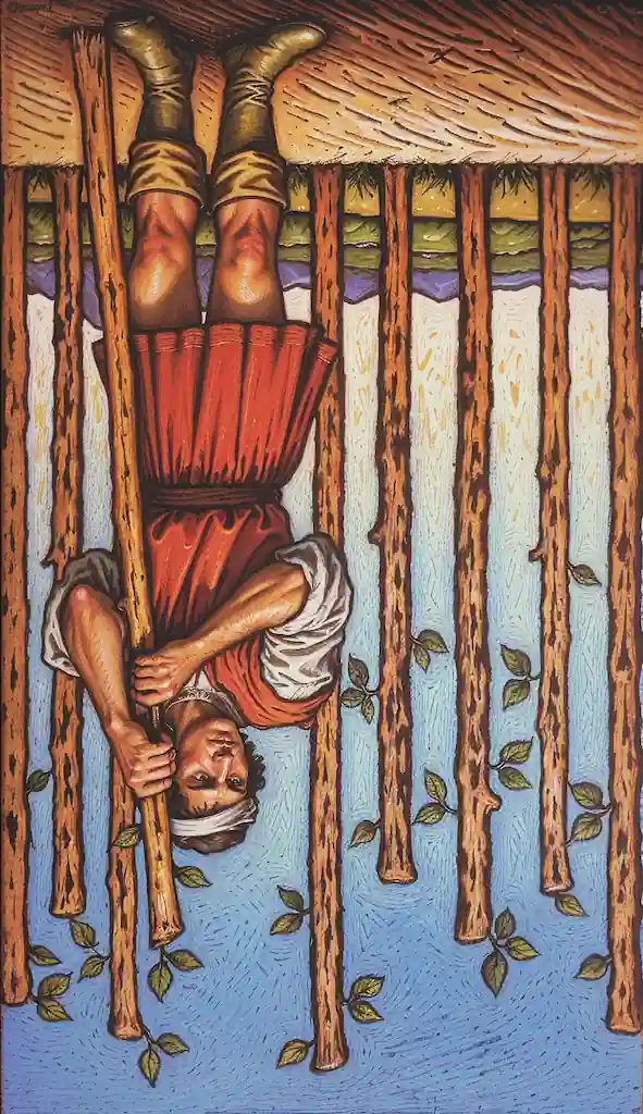 ¿Te Sientes Exhausto? El 9 de Bastos Tiene el Mensaje Que Necesitas 9 de Bastos Invertido en el Tarot