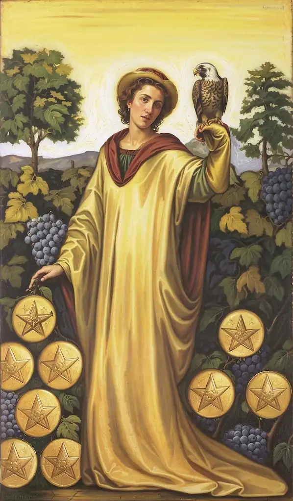 El Palo de Oros en el Tarot: Conexión con lo Material y el Progreso 9 de Oros al Derecho en el Tarot