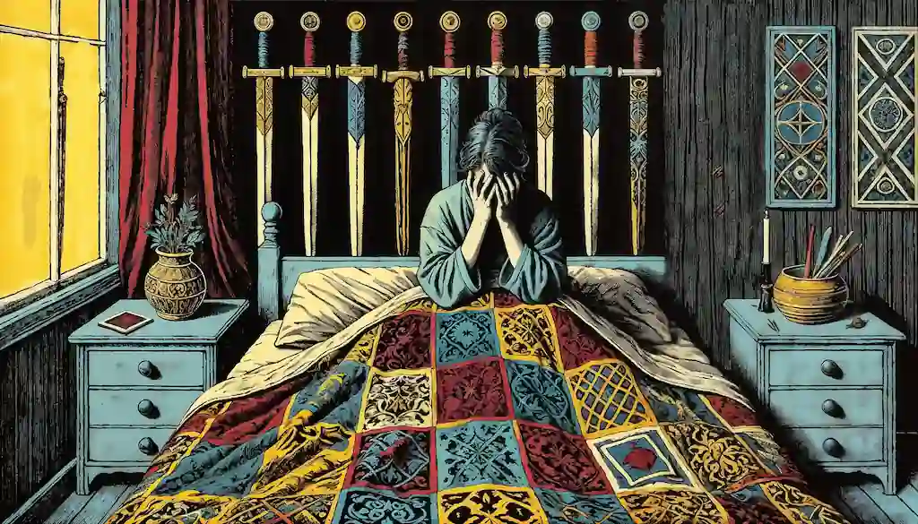 El 9 de Espadas en el Tarot: ¡Confronta tus Miedos Hoy! El nueve de espadas arcano Menor del tarot