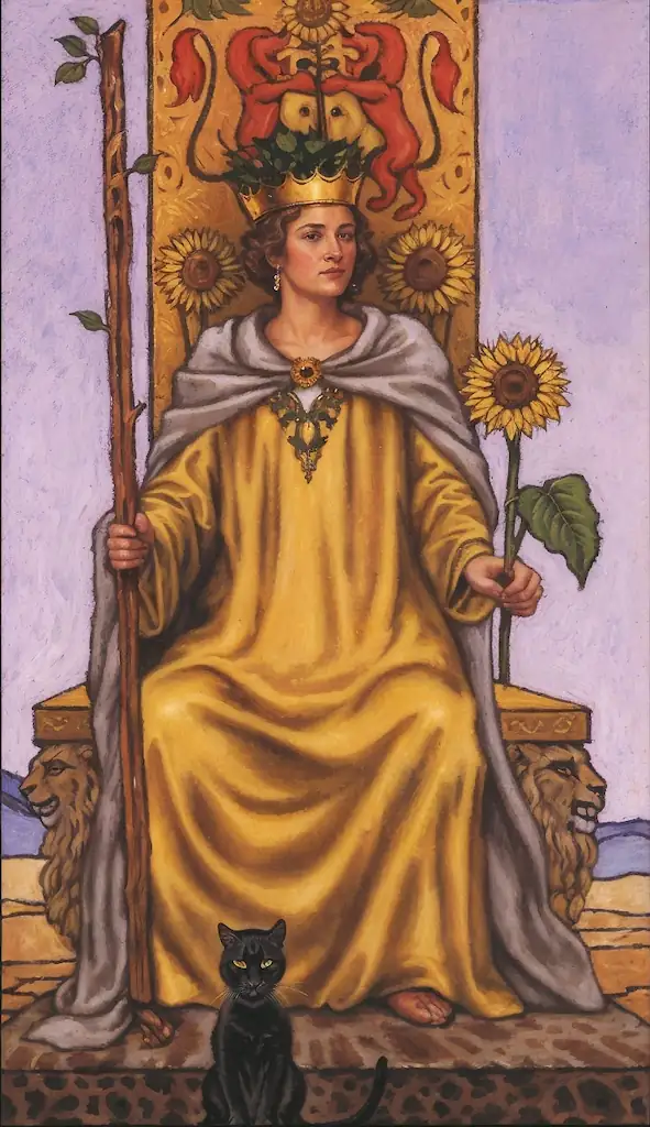 Reina de Bastos al Derecho en el Tarot